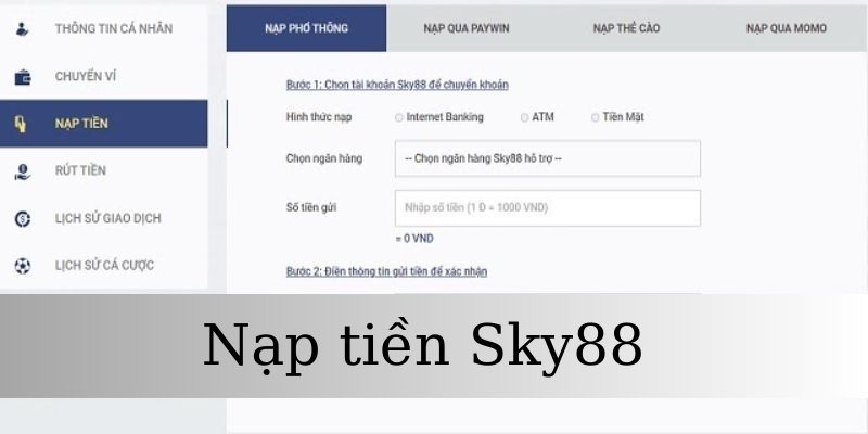 Nạp tiền Sky88 tại Internet banking